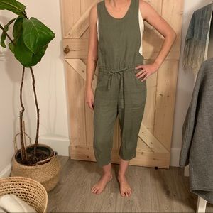 Not Perfect Linen loose linen jumpsuit - forest XS